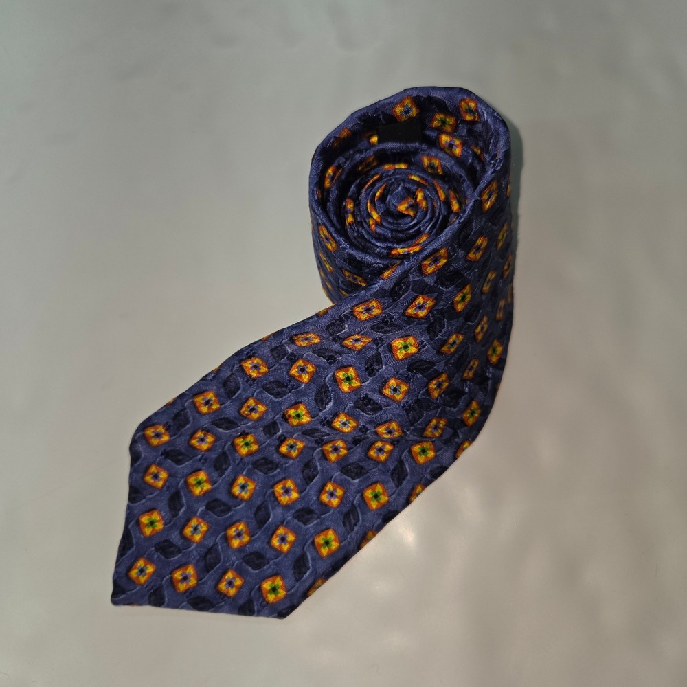 Robert Talbott Studio Silk Necktie Blue Geometric Floral Pattern Men Made In USA